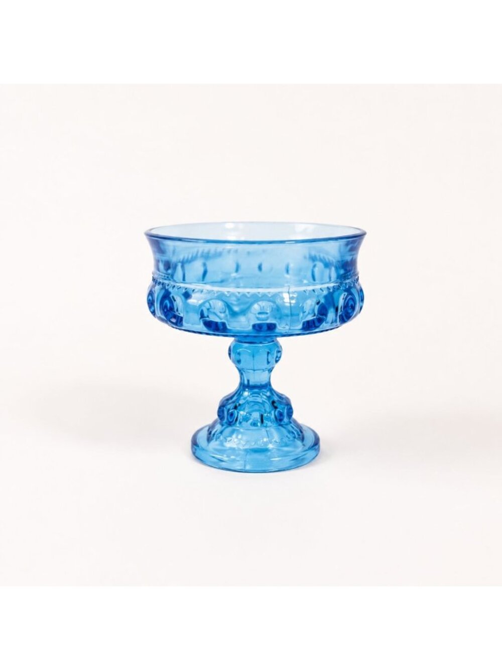 Pedestal Compote Dish Indiana Glass Ice Blue Kings Crown Thumbprint Vintage Blue